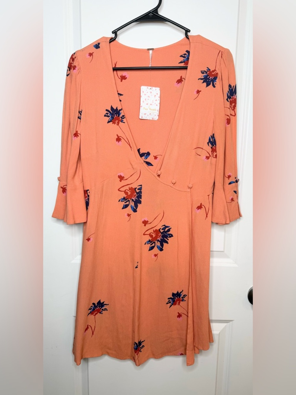 Free People Time On My Side Mini Dress XS NWT Apricot Floral Bell Sleeve